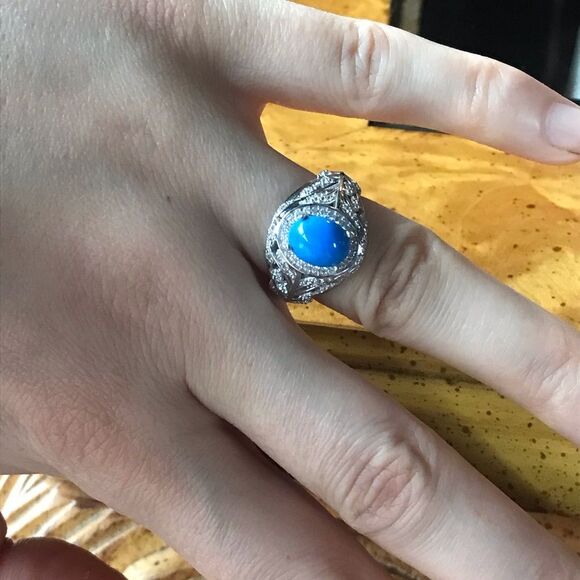 Natural Ceruleite Sterling Silver Ring Size 7 - Picture 2 of 8